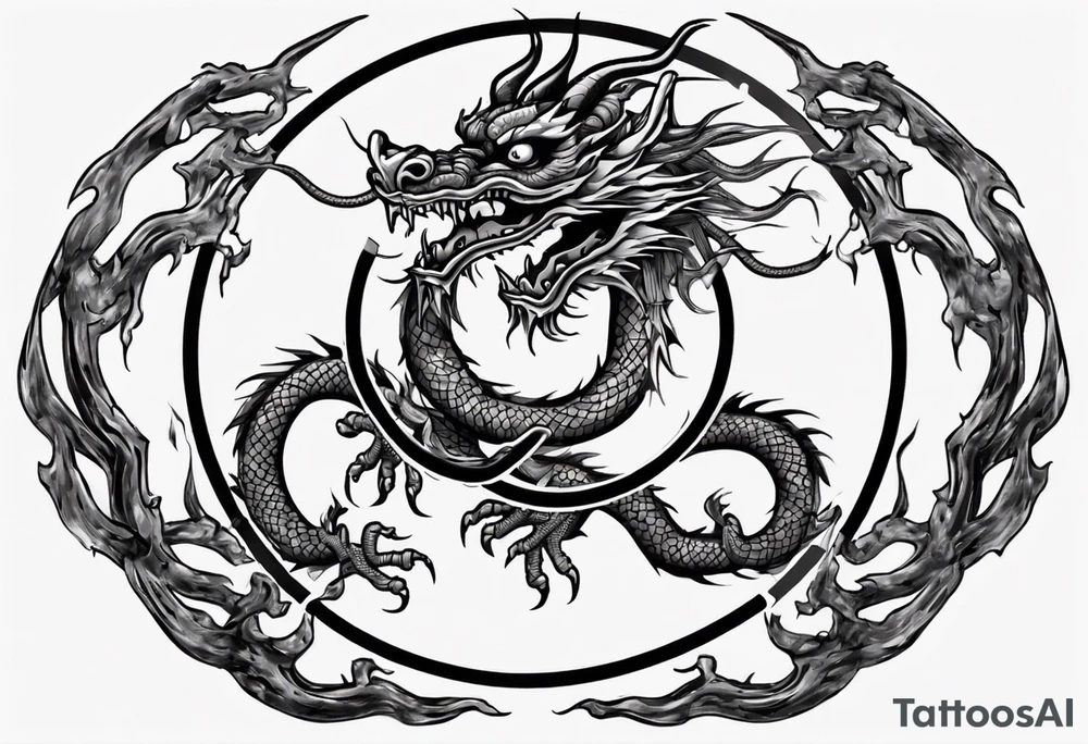 Chinese dragon in a circular shape with "02.03" written on its skin tattoo idea