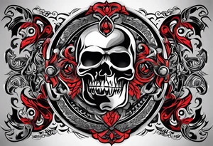 Arm sleeve, black, gray, silver, red, tribal, include elements of fire, include elements of motorcycles, include elements of  Folkstyle wrestling tattoo idea