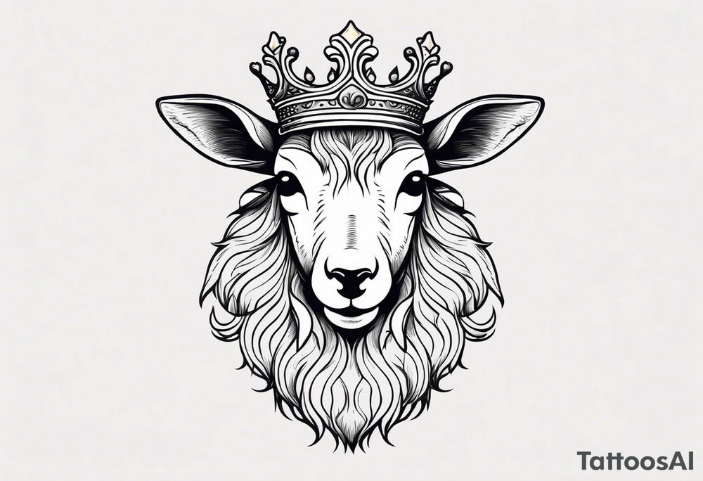 old school vintage traditional style design of lamb with crown on head tattoo idea