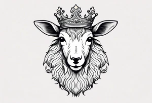 old school vintage traditional style design of lamb with crown on head tattoo idea