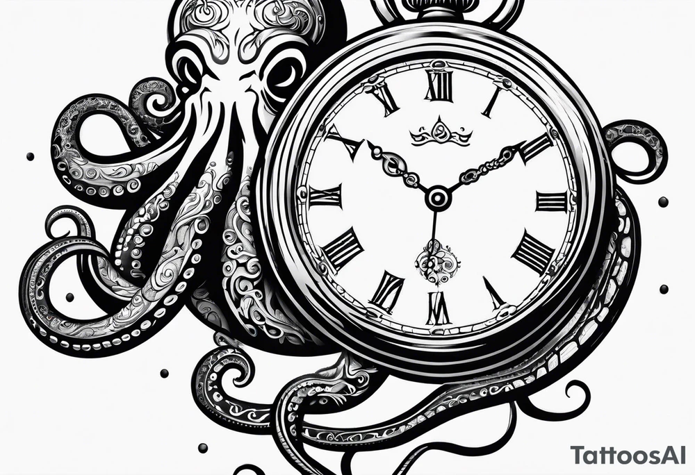 pocket watch being wrapped by an octopus tattoo idea