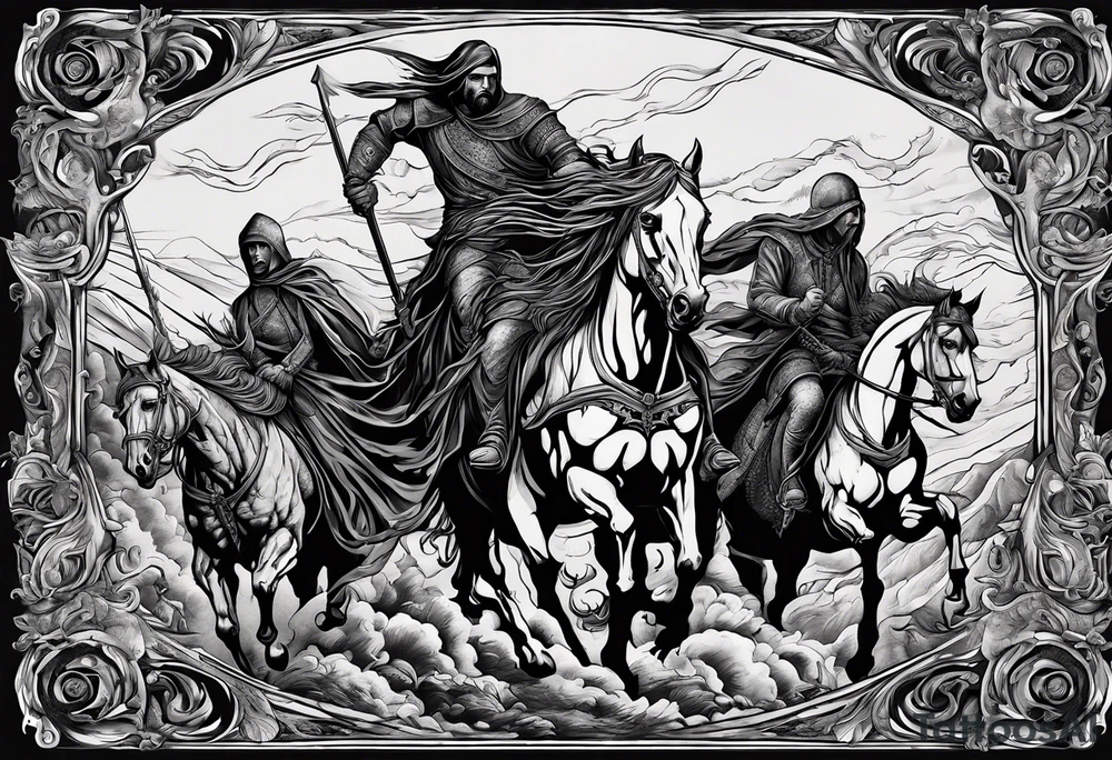 4 horseman of the apocalypse - Death, Famine, War, and Conquest from the bible tattoo idea