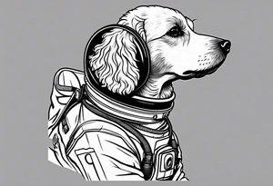 poodle mix dog in a space suit floating outline tattoo idea