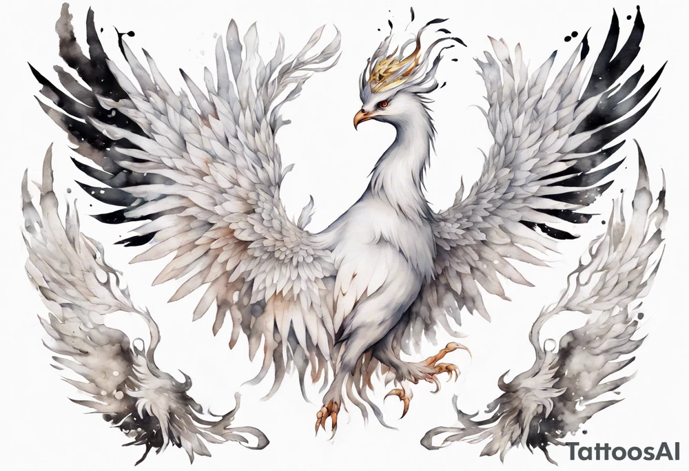 a white phoenix wearing an iron crown tattoo idea