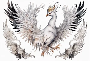 a white phoenix wearing an iron crown tattoo idea