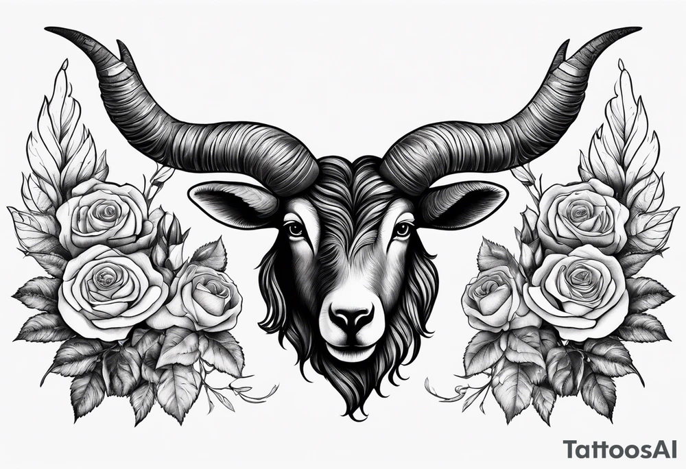 Black sheep with horns and angel wings for arm tattoo and roses around tattoo idea