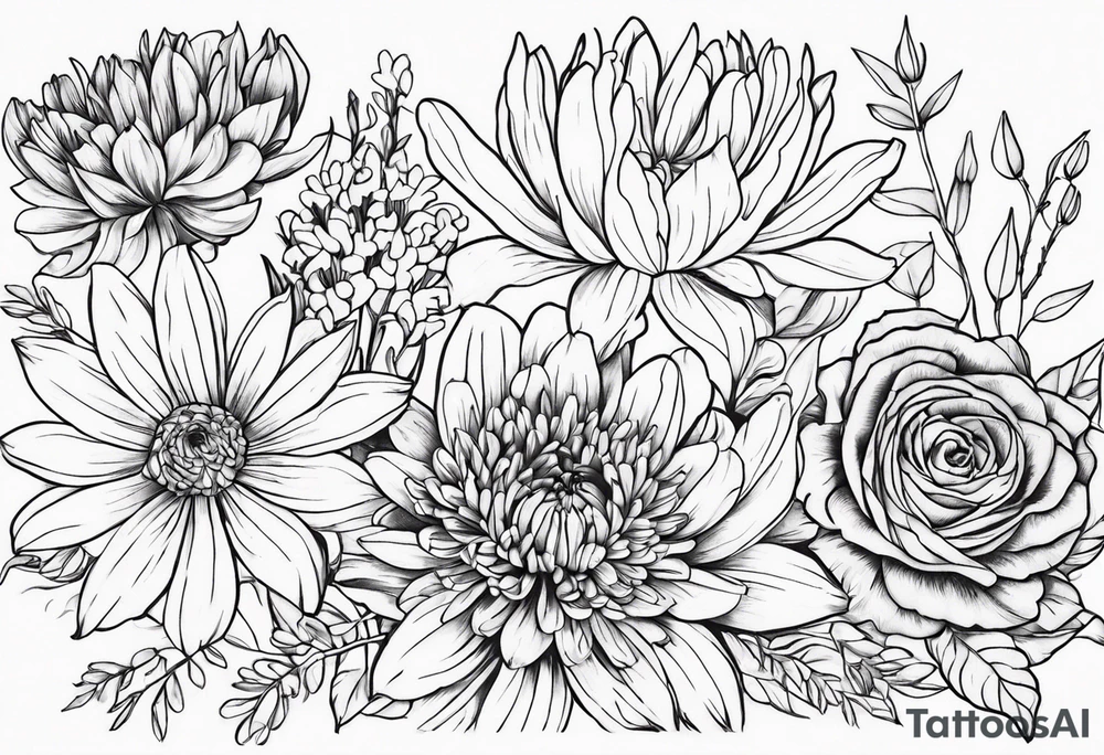Asters, roses, Lillies, chrysanthemums tattoo idea