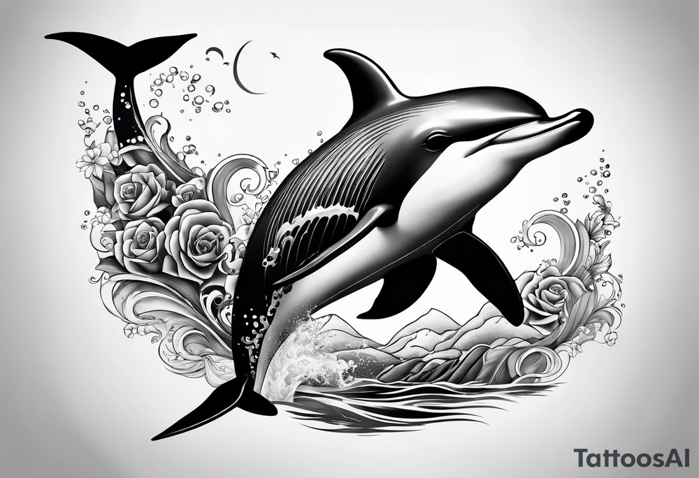delfin emanando de una ola del mar tattoo idea