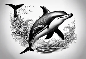 delfin emanando de una ola del mar tattoo idea