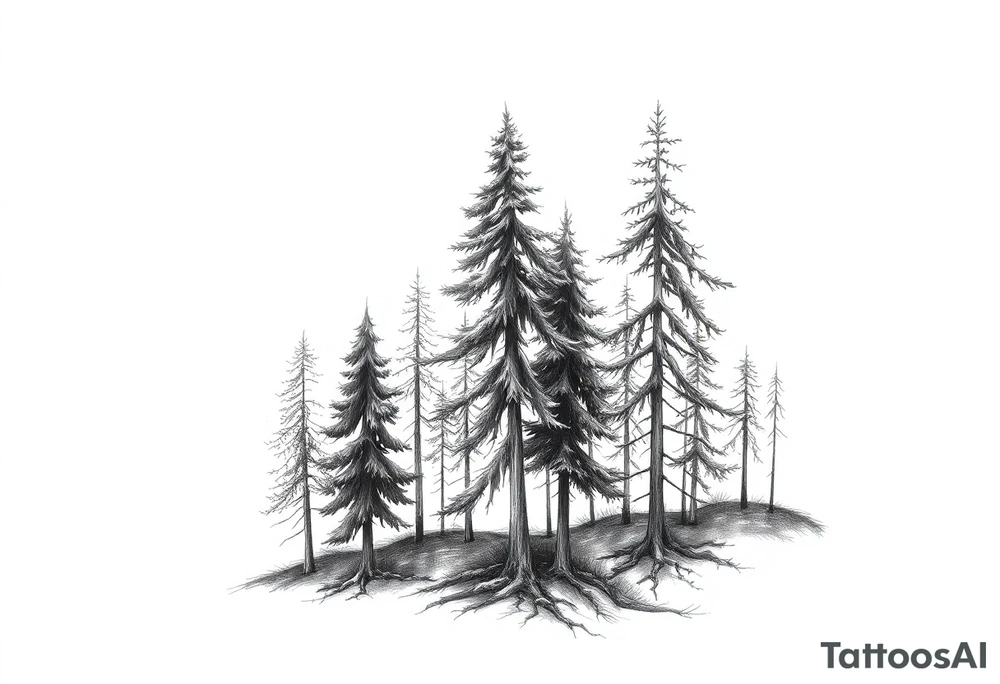 Needle forest with black and gray trees tattoo idea