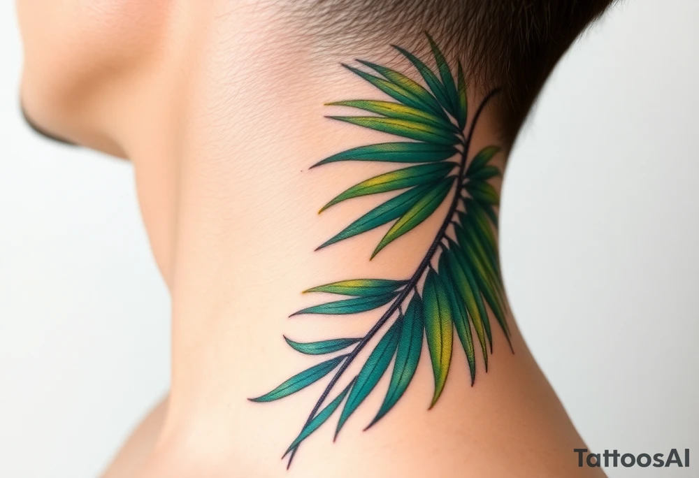 large palm leaves twisted side neck tattoo tattoo idea