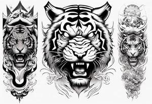 Tiger Warrior sleeve tattoo with lightning and the sun
Forearm sleeve tattoo idea
