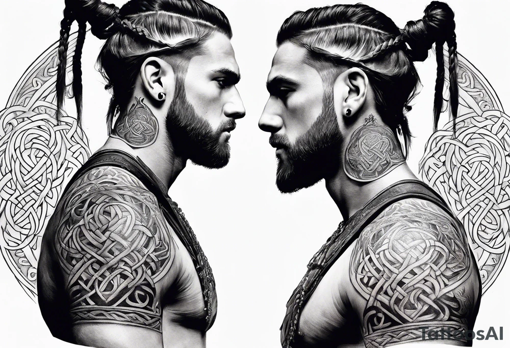Celtic warrior side profile full body tattoo idea