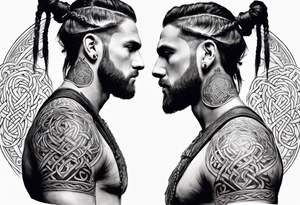 Celtic warrior side profile full body tattoo idea