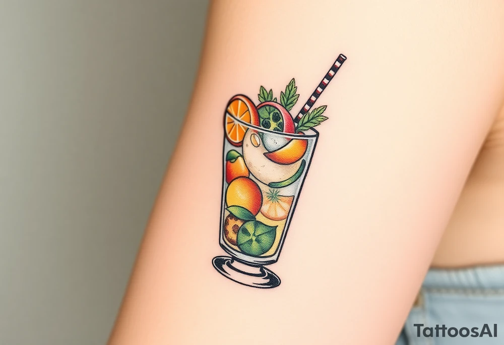 a mai tai in a rocks glass with lots of garnishes tattoo idea