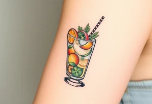 a mai tai in a rocks glass with lots of garnishes tattoo idea