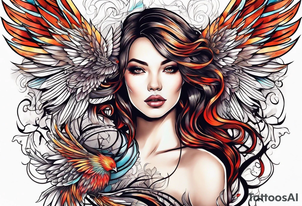 femme nu avec un tatou de phoenix tattoo idea