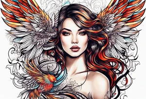 femme nu avec un tatou de phoenix tattoo idea