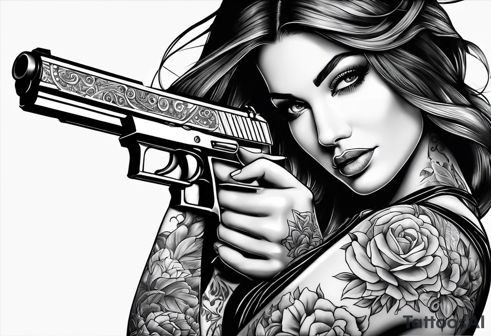 woman with a gun tattoo idea