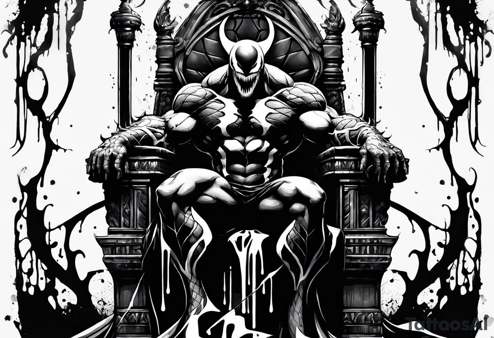 Venom on the throne with paint drip tattoo idea