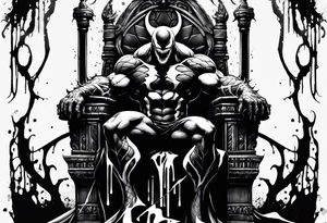 Venom on the throne with paint drip tattoo idea