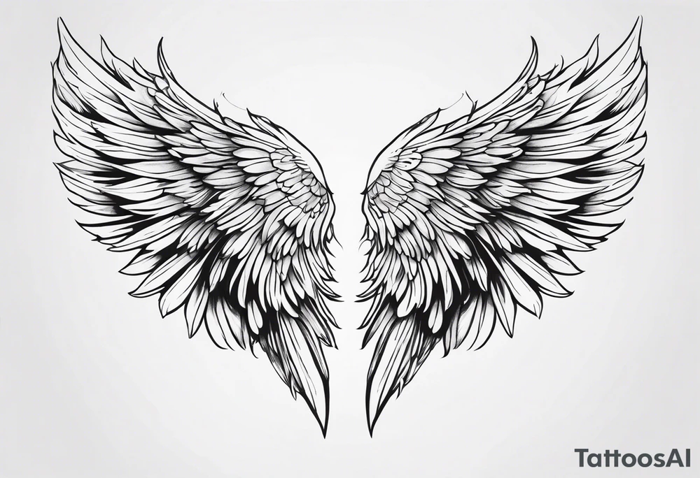 Detailed feathered angel wings tattoo idea