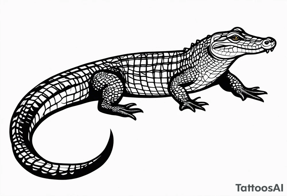 Full body Caiman with tail leg top view tattoo idea