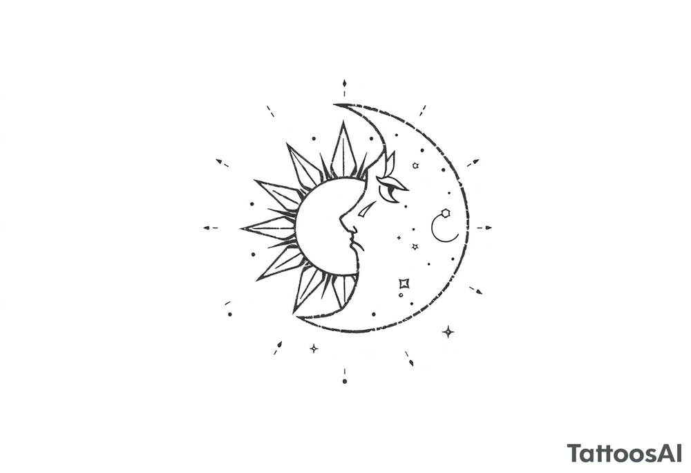 celestial sun and moon embrace with constellation patterns tattoo idea