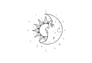 celestial sun and moon embrace with constellation patterns tattoo idea