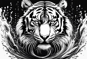 minimalist tiger splashing water tattoo idea