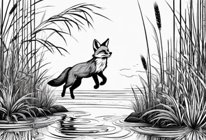 Fox jumping in swamp reeds tattoo idea