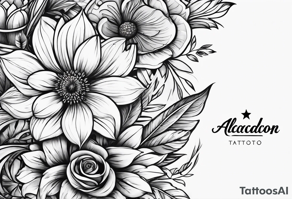 Flower logo with the word Alcadon tattoo idea