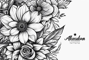 Flower logo with the word Alcadon tattoo idea