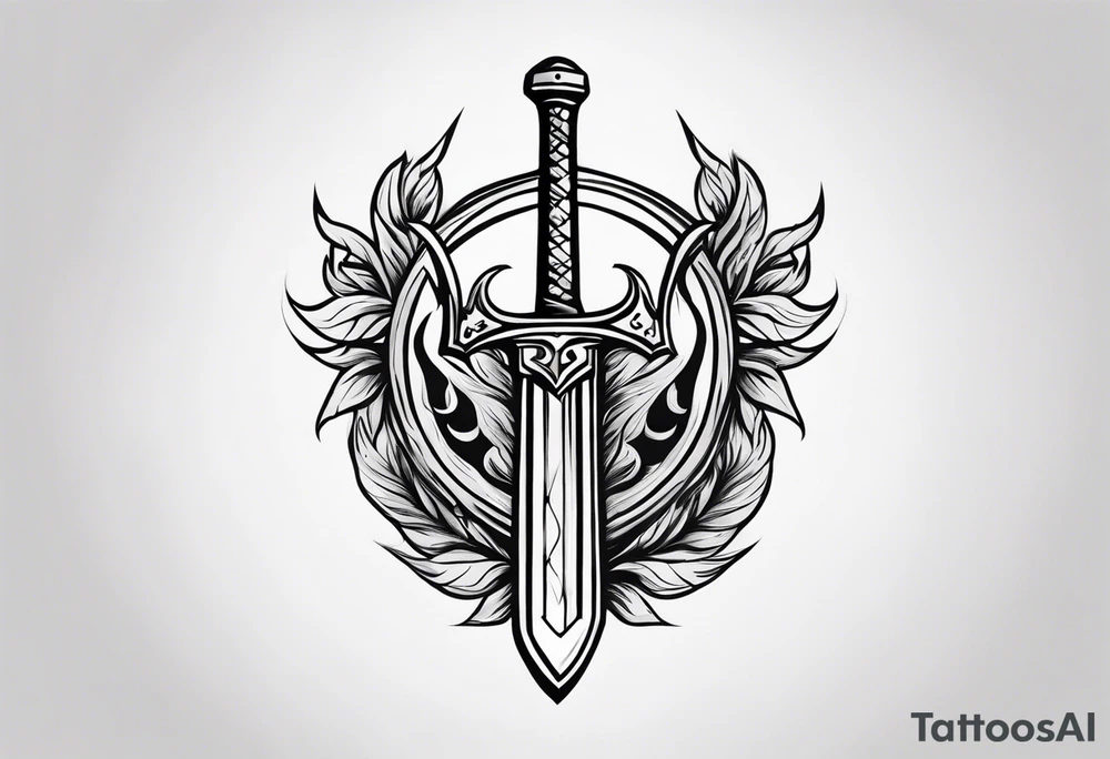 Valhalla sword shield fire tattoo idea