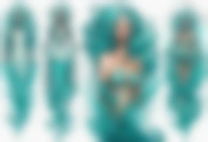 a tall woman made of water with turquoise hair surrounded by the ocean tattoo idea