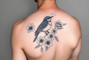 Bluebird with flowers tattoo idea