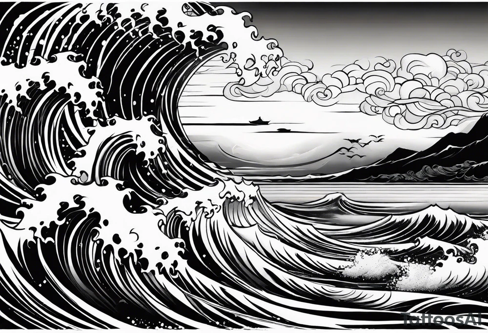 picture 8 by 8 centimeters of sea waves before a storm tattoo idea