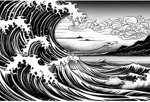 picture 8 by 8 centimeters of sea waves before a storm tattoo idea