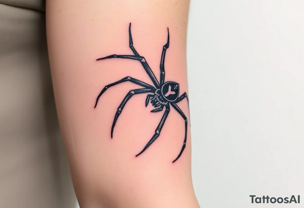 Spider crawling down the arm sideways with the letter Y on the body of the spider tattoo idea