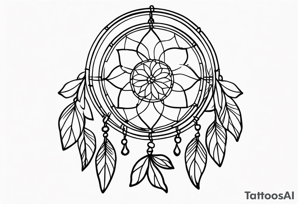 Dream catcher with hearts and flowers tattoo idea