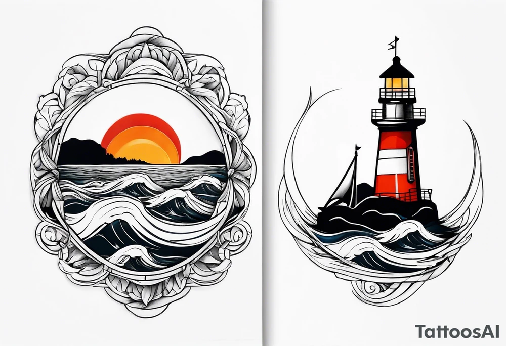 Leuchtturm 
Seil Bild 
Feuer 
Welle 
Schiff tattoo idea