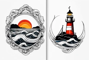 Leuchtturm 
Seil Bild 
Feuer 
Welle 
Schiff tattoo idea