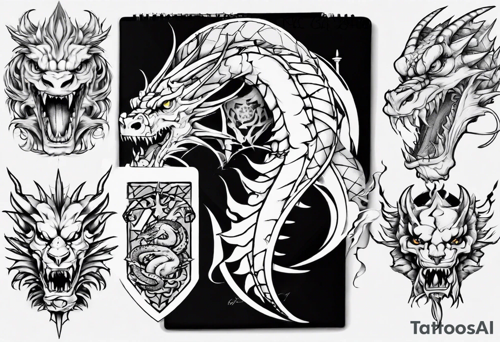 Leon con dragón tattoo idea