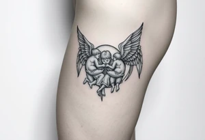 Tatoo down side to thigh, something with angels and kids tattoo idea