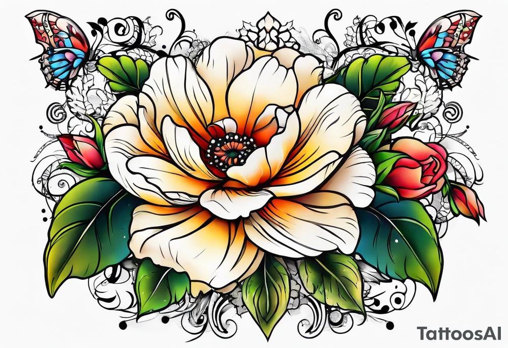Music and flowers tattoo idea