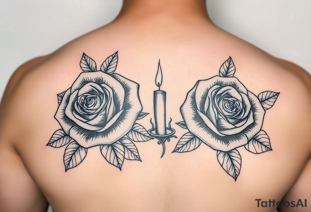 2 blue roses, candle lights , water tattoo idea