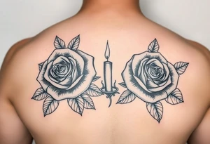 2 blue roses, candle lights , water tattoo idea