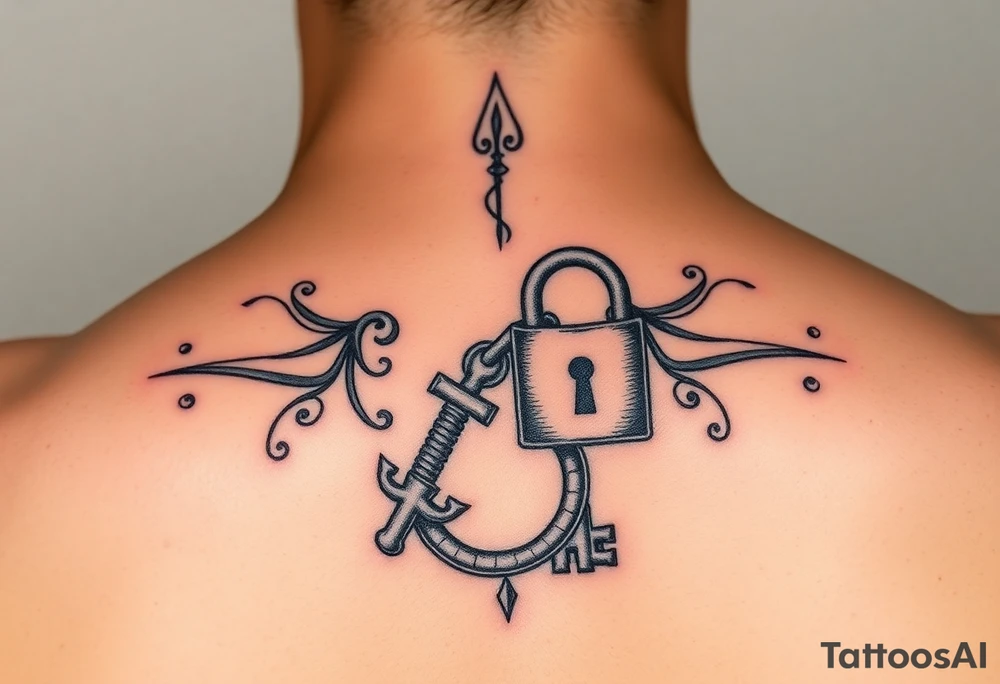 combination of key and lock as two wedding rings as symbol of infinity tattoo idea