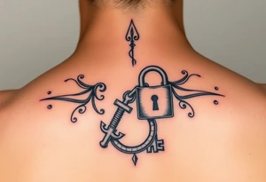 combination of key and lock as two wedding rings as symbol of infinity tattoo idea