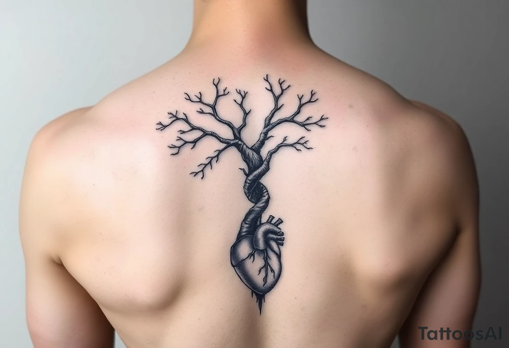 DNA TREE trunk with roots with anatomical heart in bottom tattoo idea